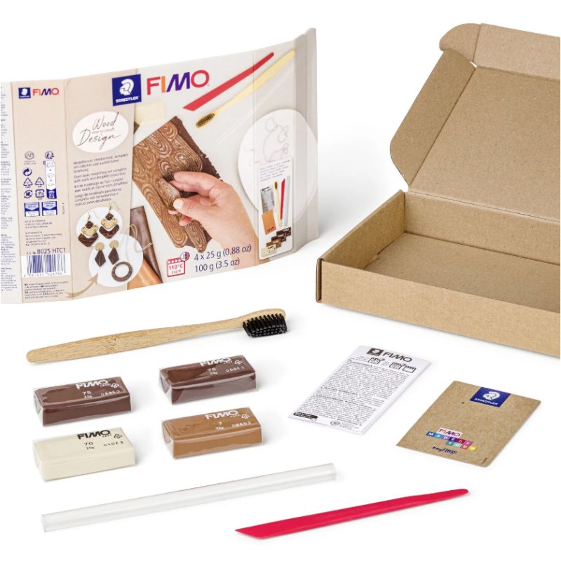 FIMO SOFT pâte à modeler effet bois, durcit au four, 4×25 g